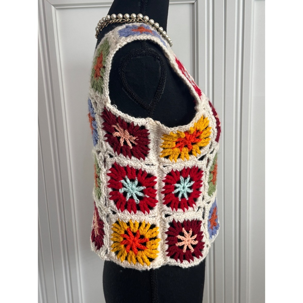 Crochet Granny‎ Square Vest Top Sleeveless Boho Hippie Festival Colorful - Picture 4 of 5